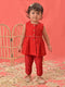 Girl's Red Cotton Flock And Dhoti Set