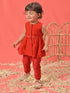 Girl's Red Cotton Flock And Dhoti Set