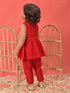 Girl's Red Cotton Flock And Dhoti Set