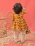 Girl's Yellow Angrakha Style Patola Print Kurta Dhoti Set