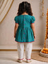 Girls's Aqua Cotton Embroidered Thigh Length Kurta And Dhoti Set