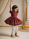Girls Maroon Cotton Embroidered Kurta Dhoti Set