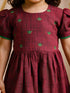 Girls's Maroon Cotton Embroidered Thigh Length Kurta And Dhoti Set