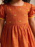 Girls's Orange Cotton Embroidered Thigh Length Kurta And Dhoti Set