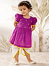 Girl's Purple Yellow Floral Kurta Dhoti Set