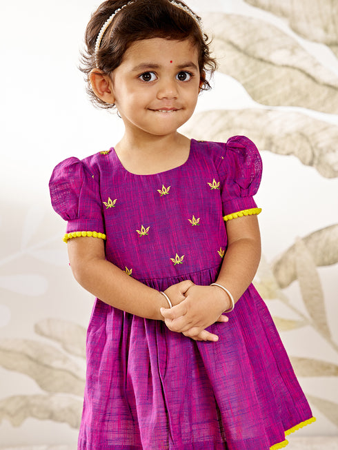 Girl's Purple Yellow Floral Kurta Dhoti Set