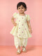 Girls' Cream Yellow Embroidered Cotton Kurta Dhoti Set - Navratri Festive Wear