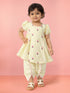 Girls' Cream Yellow Embroidered Cotton Kurta Dhoti Set - Navratri Festive Wear