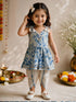 Girls Blue Cotton Floral Print Thigh Length Kurta and Dhoti Set