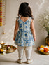 Girls Blue Cotton Floral Print Thigh Length Kurta and Dhoti Set