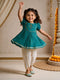 Girls Aqua Cotton Embroidered Kurta Dhoti Set
