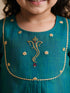 Girls's Aqua Cotton Embroidered Thigh Length Kurta And Dhoti Set