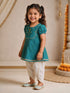 Girls's Aqua Cotton Embroidered Thigh Length Kurta And Dhoti Set