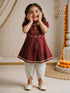 Girls Maroon Cotton Embroidered Kurta Dhoti Set
