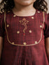 Girls's Maroon Cotton Embroidered Thigh Length Kurta And Dhoti Set