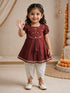 Girls's Maroon Cotton Embroidered Thigh Length Kurta And Dhoti Set
