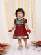 Girl's Maroon And Green Banarsi Frock