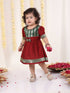 Girl's Maroon And Green Banarsi Frock