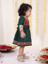 Girl's Maroon And Green Banarsi Frock
