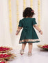 Girl's Maroon And Green Banarsi Frock