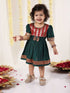 Girl's Maroon And Green Banarsi Frock