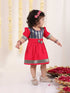 Girl's Navy Blue And Pink Banarsi Frock