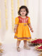 Girl's Red And Yellow Banarsi Frock