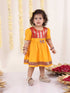 Girl's Red And Yellow Banarsi Frock