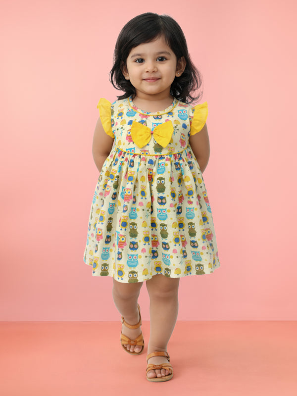 Girls Multicolour Cotton Animal Print Ruffle Sleeve A-Line Dress