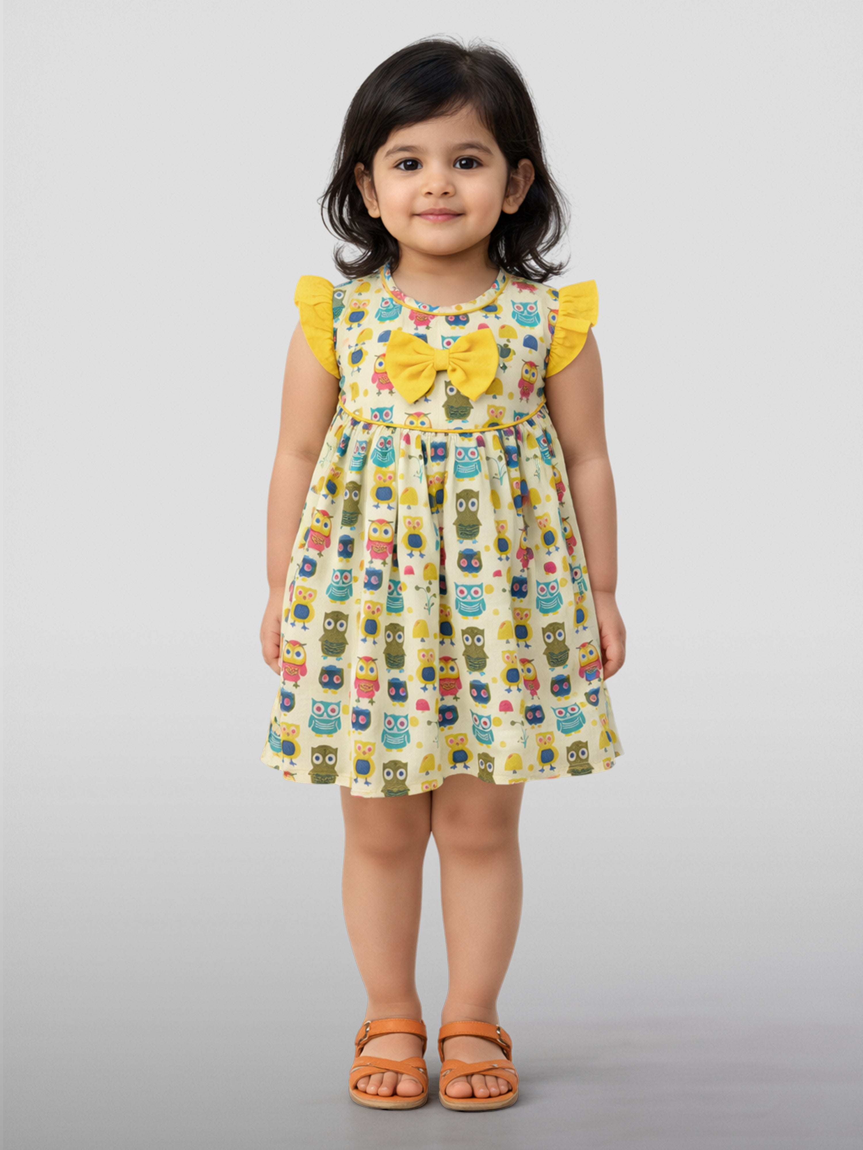 Girls Multicolour Cotton Animal Print Ruffle Sleeve A-Line Dress