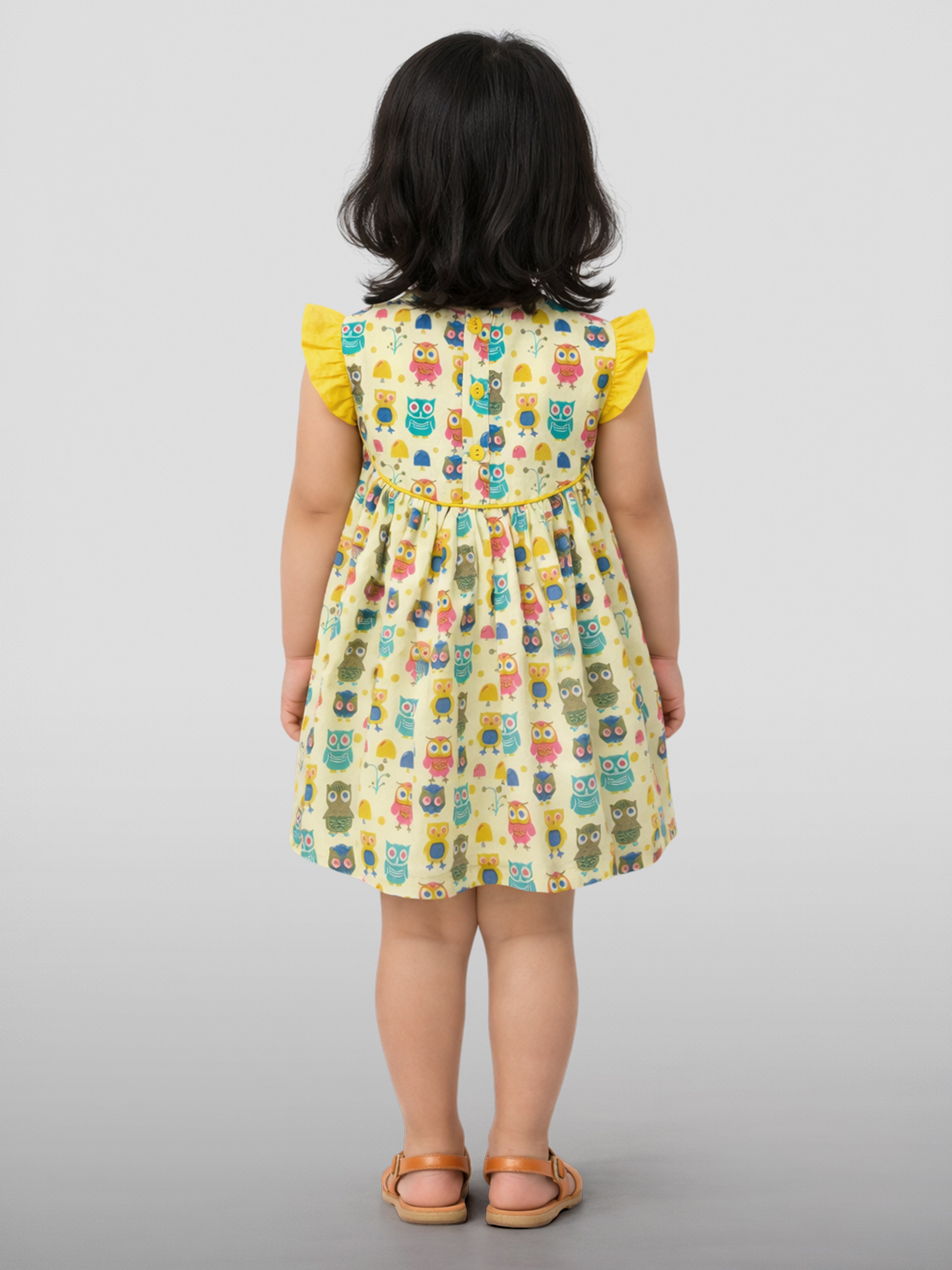 Girls Multicolour Cotton Animal Print Ruffle Sleeve A-Line Dress