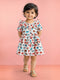 Girls Multicolour Cotton Animal Print Gathered Short Sleeve A-Line Dress
