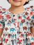Girls Multicolour Cotton Animal Print Gathered Short Sleeve A-Line Dress