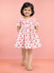 Girls Pink Cotton Animal Print Gathered Short Sleeve A-Line Dress
