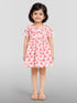 Girls Pink Cotton Animal Print Gathered Short Sleeve A-Line Dress