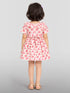 Girls Pink Cotton Animal Print Gathered Short Sleeve A-Line Dress