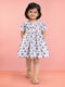 Girls Purple Cotton Animal Print Gathered Short Sleeve A-Line Dress