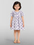 Girls Purple Cotton Animal Print Gathered Short Sleeve A-Line Dress