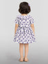 Girls Purple Cotton Animal Print Gathered Short Sleeve A-Line Dress