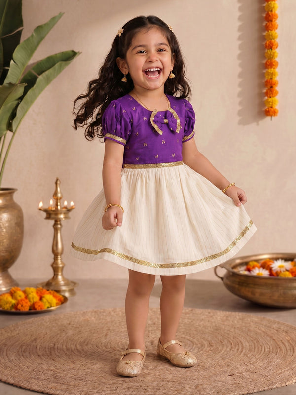Purple Chanderi Zari Embroidered Girls Dress | Festive