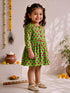 Girls's Green Cotton Floral Print Thigh Length Frock