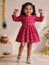 Girls Pink Cotton Floral Print A-Line Dress with Buttons