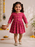 Girls's Pink Cotton Floral Print Thigh Length Frock