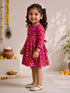 Girls's Pink Cotton Floral Print Thigh Length Frock