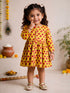 Girls's Yellow Cotton Floral Print Thigh Length Frock