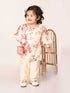Sishu Girl's Cream Floral Print Kurta Pyjama Set