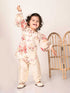 Sishu Girl's Cream Floral Print Kurta Pyjama Set