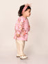 Sishu Girl's Pink Floral Print Kurta Pyjama Set