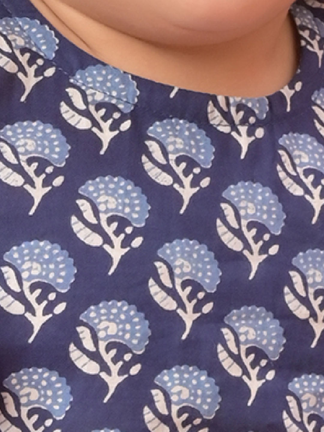 Sishu Girl's Blue Cotton Printed Dress