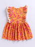 Mustard Floral Cotton Dress For Girl's